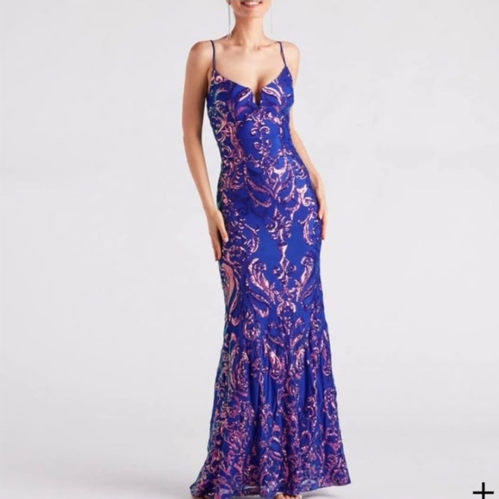 Purple Blue Sequin Windsor Mermaid Prom Formal Dress Gown Size Small bnwt